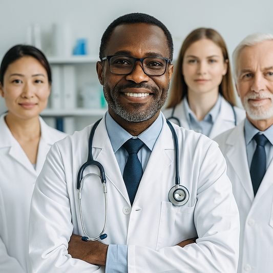 Group of Doctors doing research on natural wellness supplements